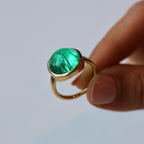18K Yellow Gold Cabochon Emerald Ring