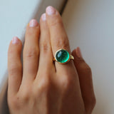 18K Yellow Gold Cabochon Emerald Ring