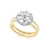 Round Cut Lab Grown Diamond Button Back and Double Pave Band Setting