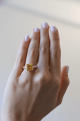 Yellow Sapphire Engagement Ring | Princess Cut Bezel Set