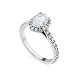 Oval Cut Halo with Pave Band Engagement Ring. Deltora Diamonds Sustainable Lab Diamond Bridal Jewellery Australia.