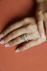 Deltora Diamonds Emerald Cut Thin Band Bezel Set Setting made with Sustainable Lab Diamonds.