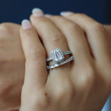 Emerald Cut Halo with Pave Band Engagement Ring. Deltora Diamonds Sustainable Lab Diamond Bridal Jewellery.