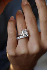 Deltora Diamonds Emerald Cut Four Claw Solitaire Setting with sustainable lab diamonds.