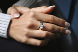Deltora Diamonds Floating East West Oval Cigar Band Engagement Ring made with Sustainable Lab Diamonds.