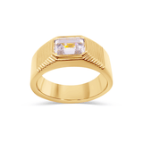 Mens Vintage Emerald Cut Signet Ring made with Sustainable Lab Diamonds.