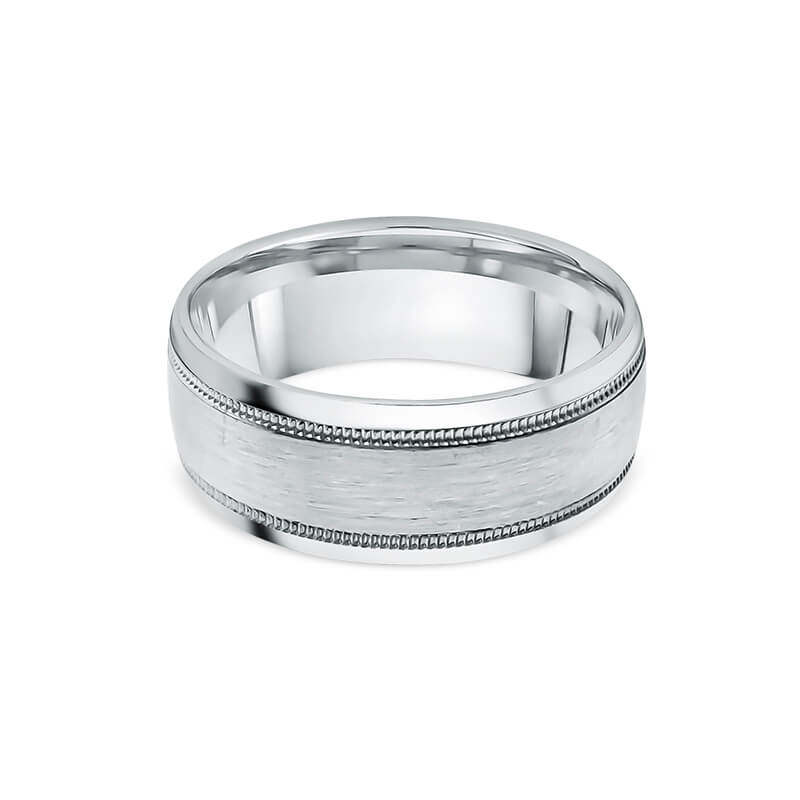 Bevelled Half Round Millgrain Finish Mens Wedding Ring