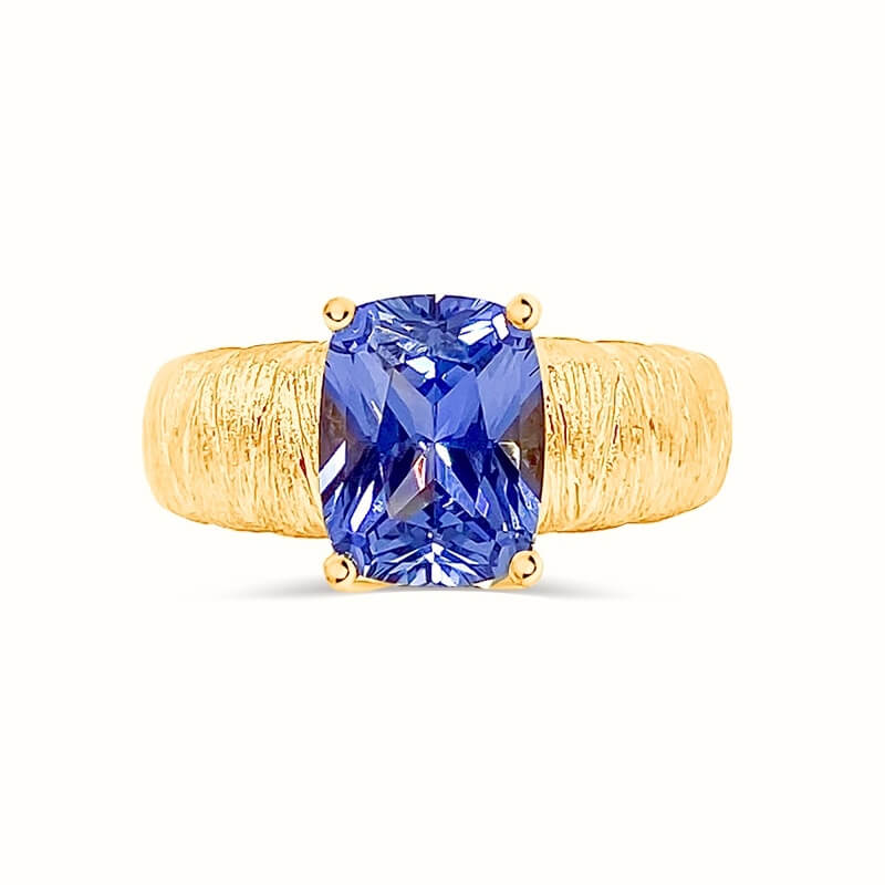 Lab Grown Blue Sapphire Croissant Yellow Gold Ring -"One & Only"