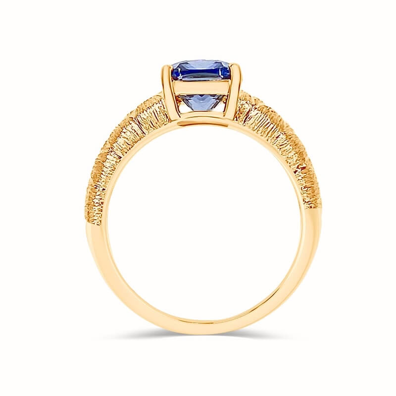 Lab Grown Blue Sapphire Croissant Yellow Gold Ring -"One & Only"