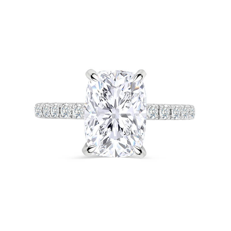 Elongated Cushion Cut Solitaire Pavé | Hidden Halo