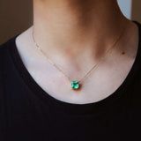 Lab Grown Columbian Emerald Asscher Cut Bezel Pendant Necklace