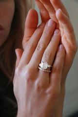 Deltora Diamonds Emerald Cut with Bezel Set Baguettes Setting made with sustainable lab diamonds.