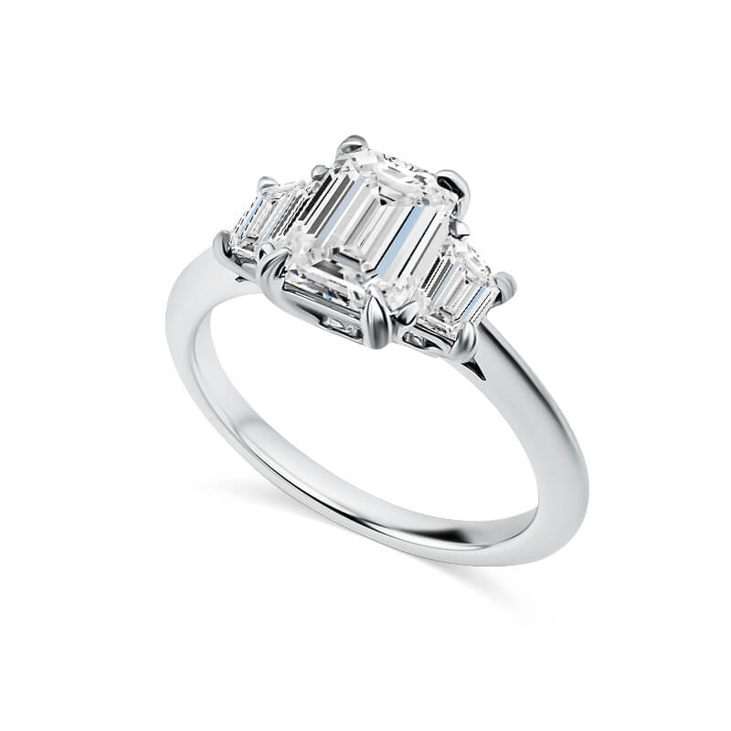Emerald Cut Lab Diamond Engagement Ring | Trapezoid Accent Stones