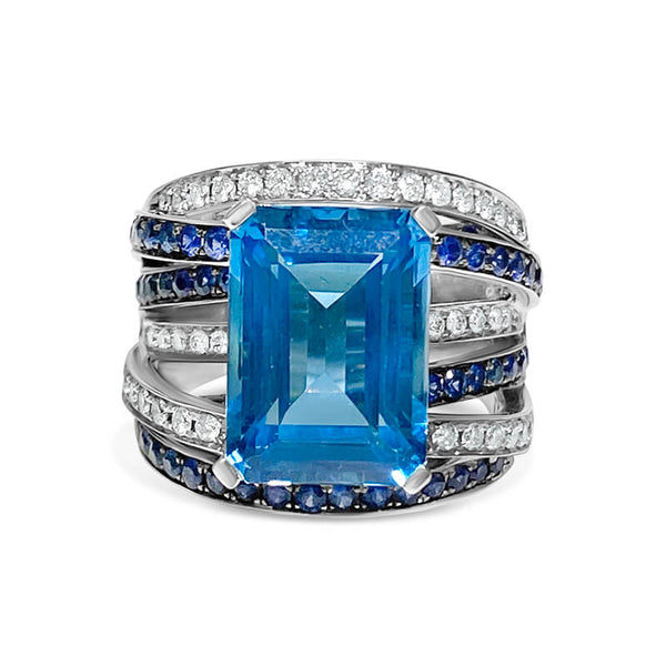 Swiss Blue Topaz Multi Band Diamond Ring | Bespoke