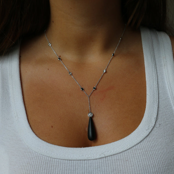 Black and White Diamond Lariat With Onyx Drop| One & Only