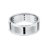 Panelled Bevel Edge Black Diamond Mens Wedding Ring