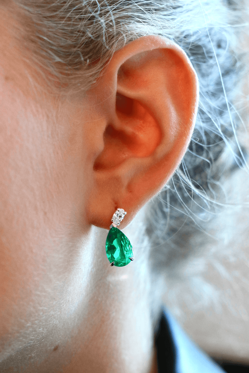 Emerald and Diamond Earrings | Pear & Oval