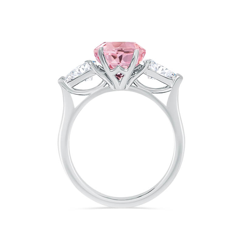 Deltora Diamonds Pink Oval Sapphire with Pear Side Stones Engagement Ring.