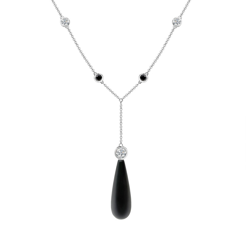 Black and White Diamond Lariat With Onyx Drop| One & Only