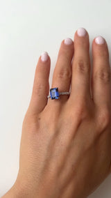 Blue Sapphire Engagement Ring with Diamond Pave Band