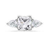 Deltora Diamonds Cushion Cut with Pear Side Stones Engagement Ring made with Sustainable Lab Diamonds.