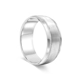 Bevelled Half Round Millgrain Finish Mens Wedding Ring