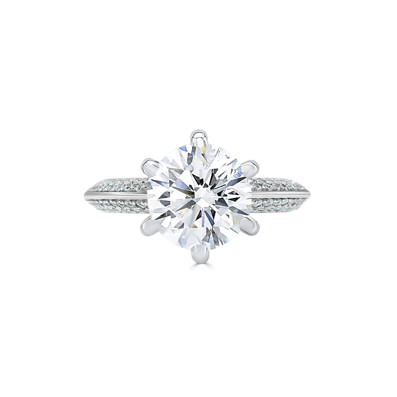 Six Prong Round with Double Micro Pave Band Engagement Ring. Deltora Diamonds Sustainable Lab Diamond Bridal Jewellery.