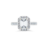 Emerald Cut Halo with Pave Band Engagement Ring. Deltora Diamonds Sustainable Lab Diamond Bridal Jewellery. 