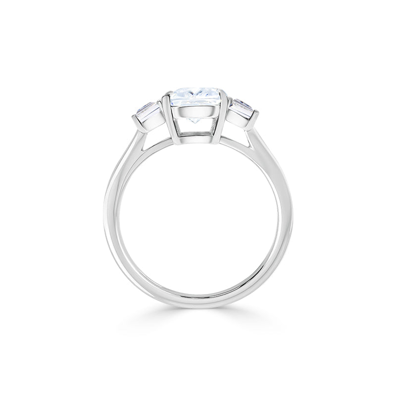 Radiant Cut with Trapezoid Side Stones Engagement Ring. Deltora Diamonds Sustainable Lab Diamond Bridal Jewellery.