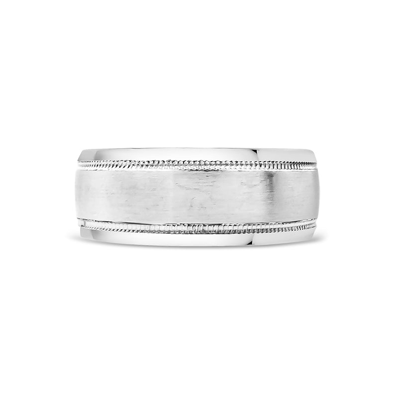 Bevelled Half Round Millgrain Finish Mens Wedding Ring