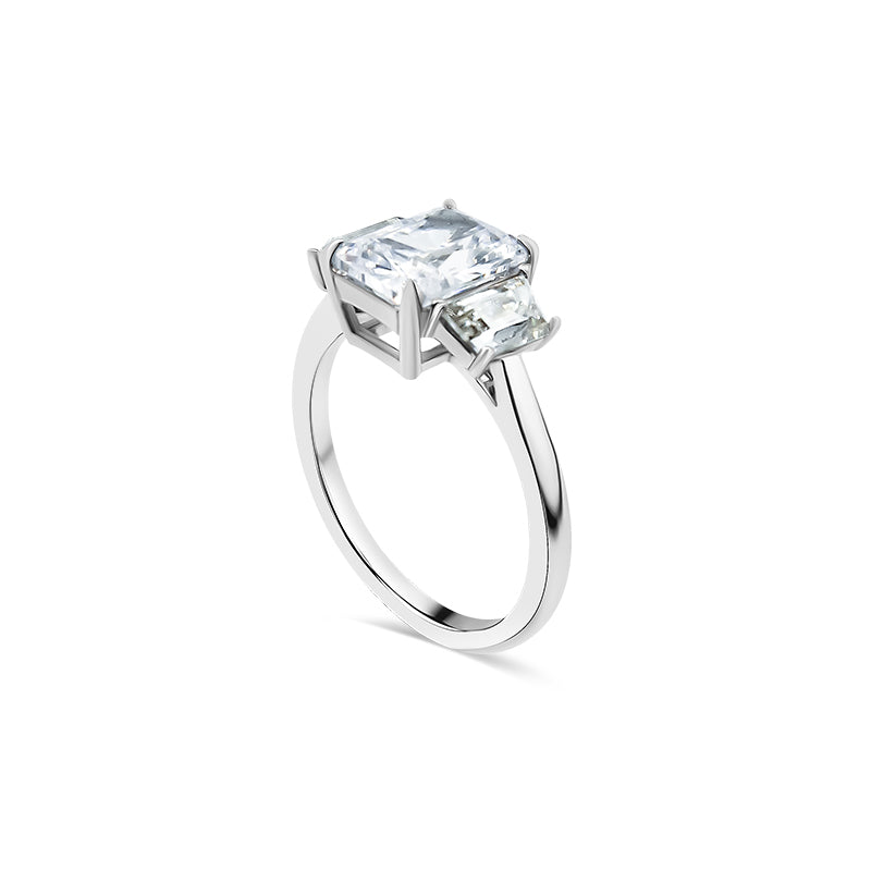 Radiant Cut with Trapezoid Side Stones Engagement Ring. Deltora Diamonds Sustainable Lab Diamond Bridal Jewellery.