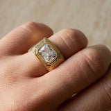 Vintage Style Emerald Cut Signet Wedding Ring