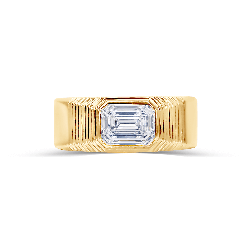 Mens Vintage Emerald Cut Signet Ring made with Sustainable Lab Diamonds.