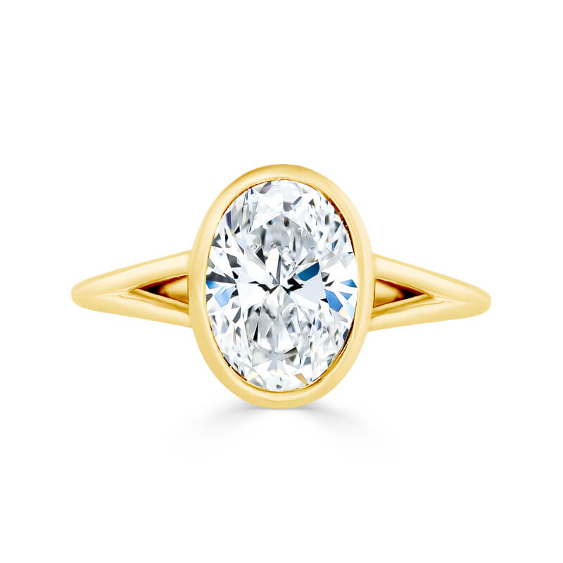 Deltora Diamonds Oval Cut Split Shank Bezel Engagement Setting with sustainable lab diamonds.