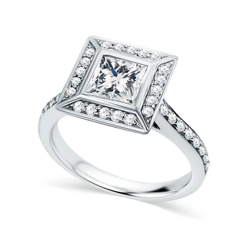 Princess Cut Bezel Halo Pavé