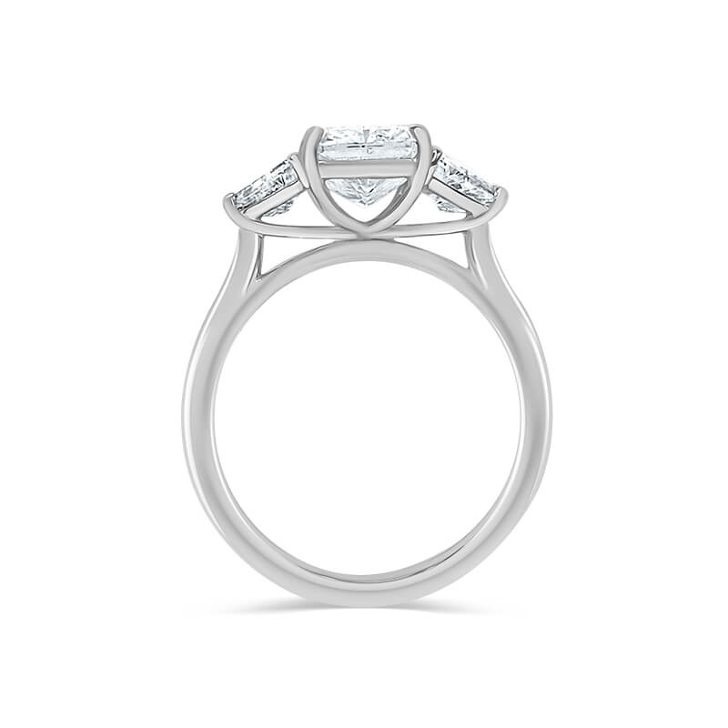 Deltora Diamonds Radiant Cut with Brilliant Cut Trapezoid Side Stones Engagement Ring made from Sustainable Lab Diamonds.